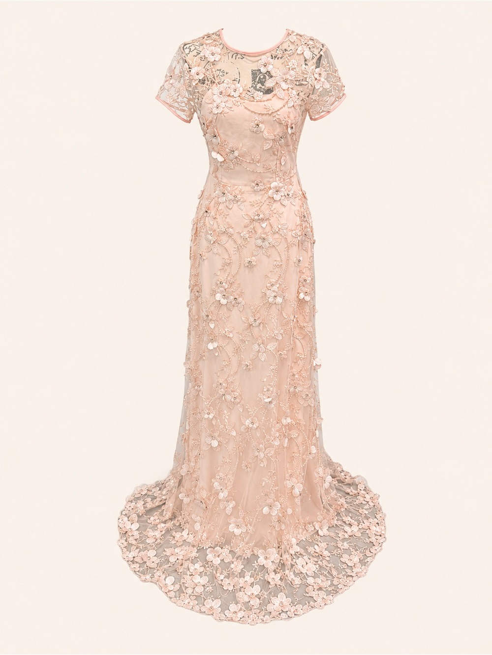 Mira Hashem Blush Pink Floral Embroidered Maxi Dress